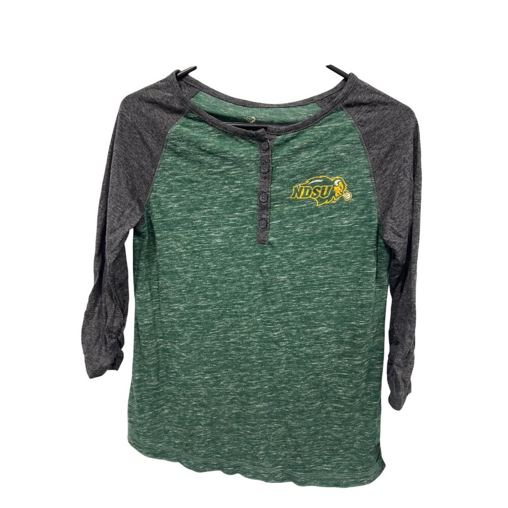 Colosseum NDSU Henley Raglan Baseball Tee Womens M 3/4 Sleeve Green College NEW